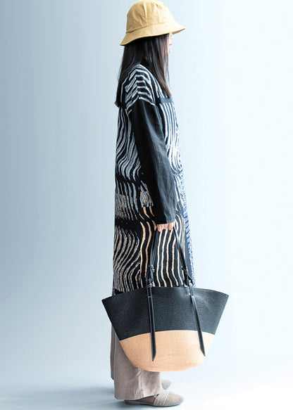 Boho Black Peter Pan Collar Patchwork Linen shirts Tops Spring