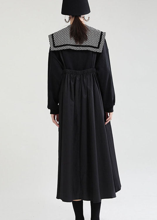 Boho Black Print Patchwork asymmetrisches Design mit Reißverschluss Herbstkleid