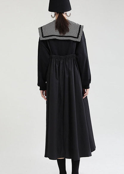 Boho Black Print Patchwork asymmetrisches Design mit Reißverschluss Herbstkleid