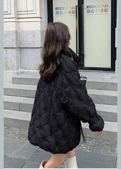 Boho Schwarz Stehkragen Zip Up Bestickte Entendaunenjacken Winter