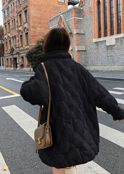 Boho Schwarz Stehkragen Zip Up Bestickte Entendaunenjacken Winter