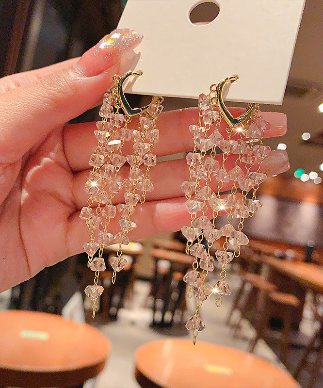 Pendientes bohemios con borlas de amor y cristales dorados en plata de ley negra