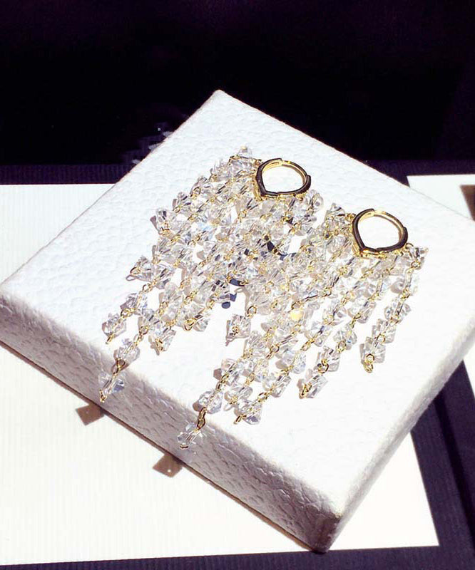 Pendientes bohemios con borlas de amor y cristales dorados en plata de ley negra