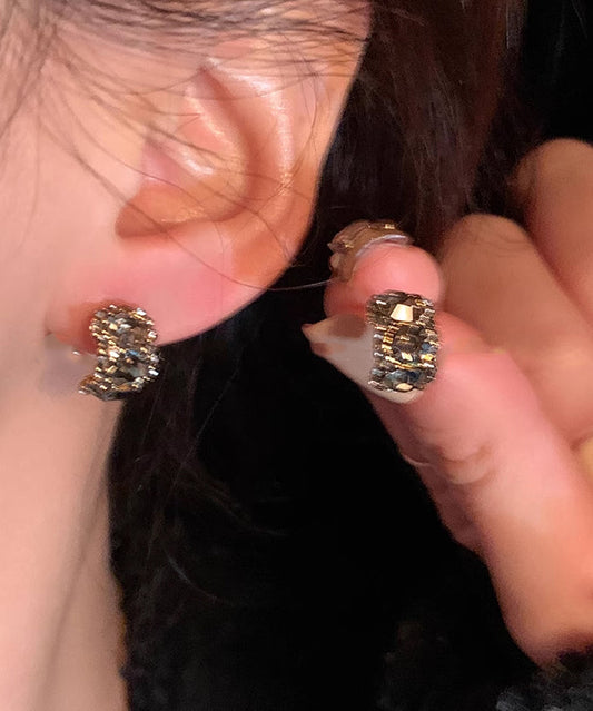 Pendientes bohemios de plata de ley negra con circonitas