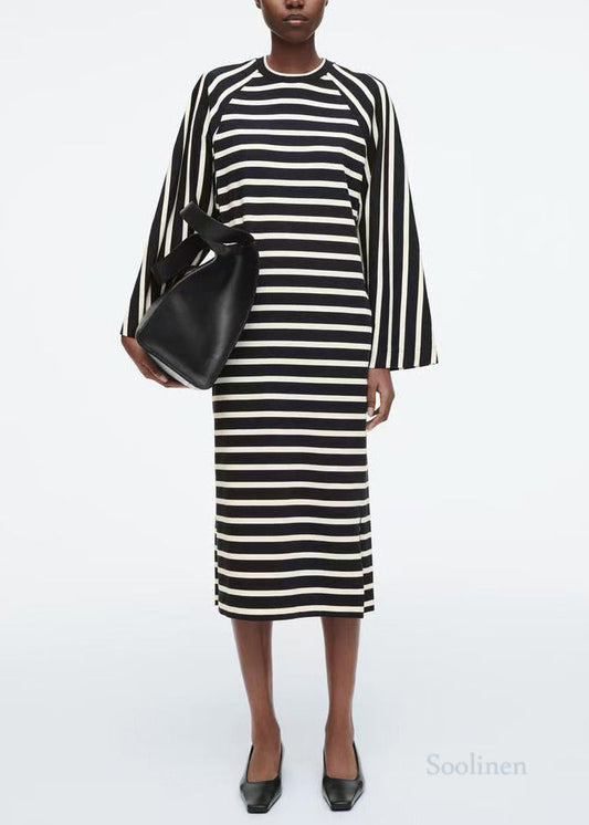 Boho Black Striped Cotton Vacation Dresses Spring