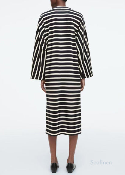 Boho Black Striped Cotton Vacation Dresses Spring