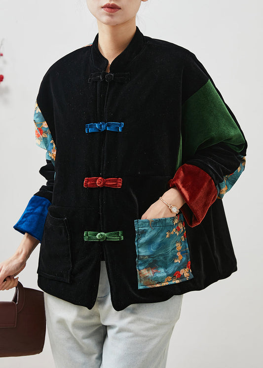 Boho Schwarz Dick Patchwork Taschen Seide Samt Orientalischen Mäntel Winter