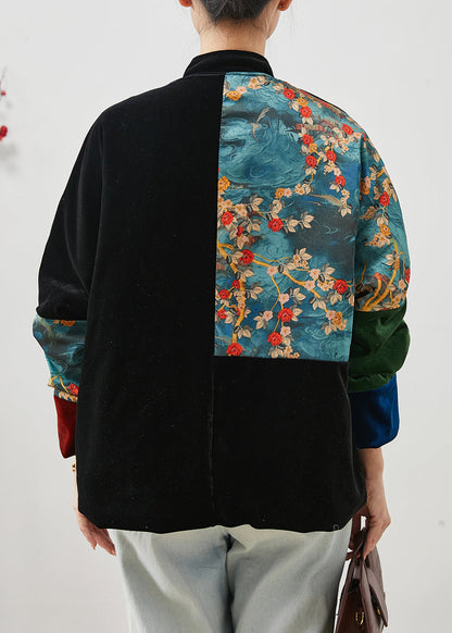 Boho Schwarz Dick Patchwork Taschen Seide Samt Orientalischen Mäntel Winter