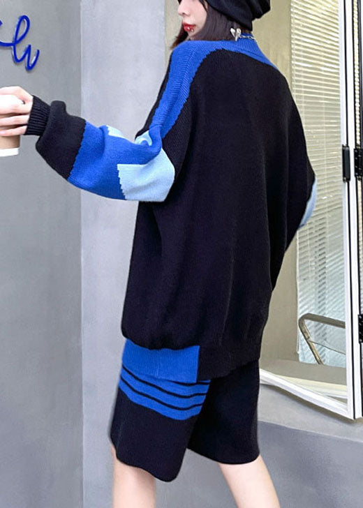 Boho Schwarzer Rollkragen Jacquard Lässiges Langarm-Zweiteiler-Set für den Herbst