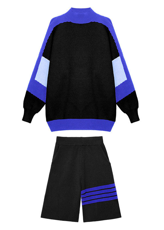 Boho Schwarzer Rollkragen Jacquard Lässiges Langarm-Zweiteiler-Set für den Herbst