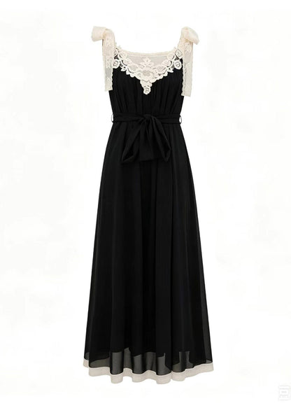 Boho Black V Neck Patchwork Lace Vacation Dresses Sleeveless