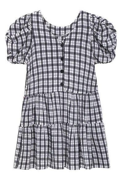 Boho Black White Plaid Patchwork Vacation Dress Summer - SooLinen