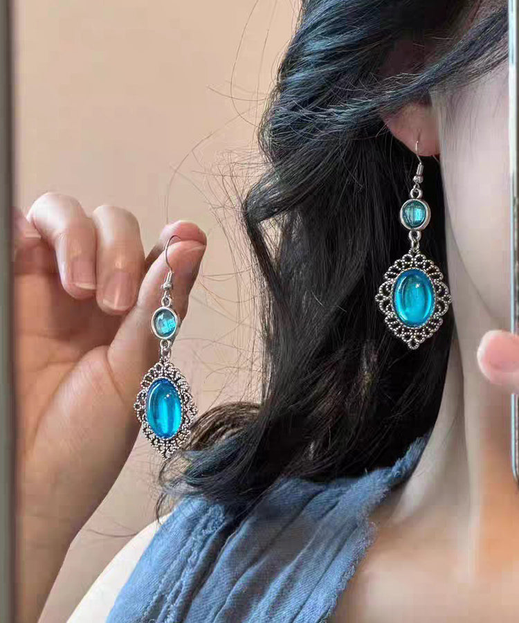 Boho Blue Alloy Resin Crystal Hollow Out Drop Earrings