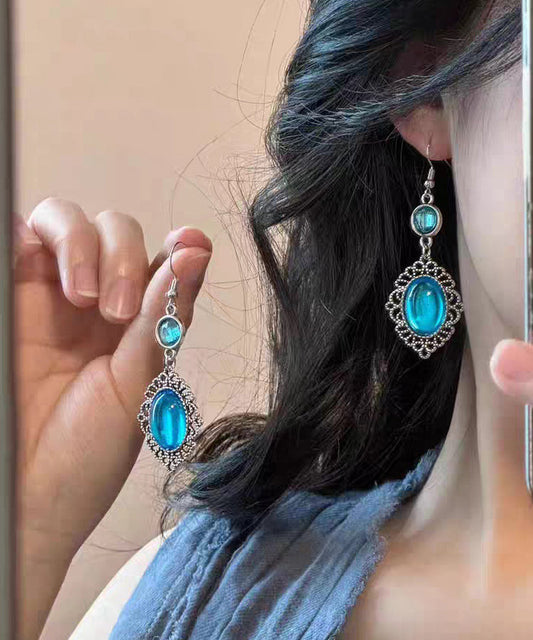 Boho Blue Alloy Resin Crystal Hollow Out Drop Earrings