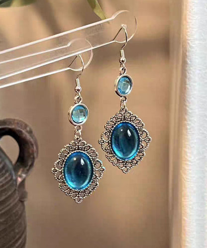 Boho Blue Alloy Resin Crystal Hollow Out Drop Earrings