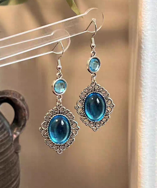 Boho Blue Alloy Resin Crystal Hollow Out Drop Earrings
