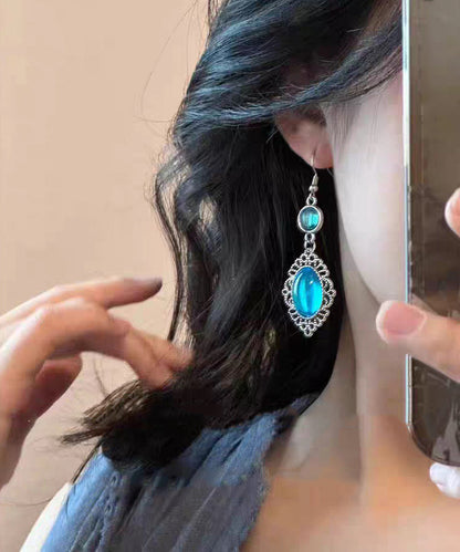 Boho Blue Alloy Resin Crystal Hollow Out Drop Earrings