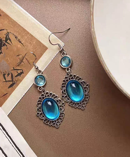 Boho Blue Alloy Resin Crystal Hollow Out Drop Earrings