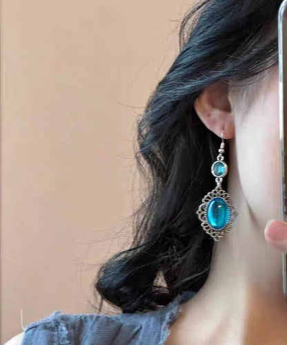 Boho Blue Alloy Resin Crystal Hollow Out Drop Earrings