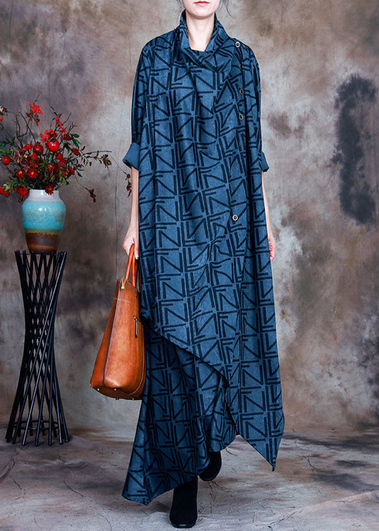 Boho Blau Asymmetrische Print Robe Kleider Frühling