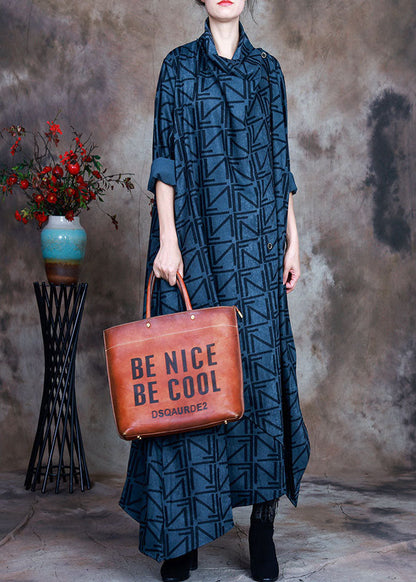 Boho Blau Asymmetrische Print Robe Kleider Frühling