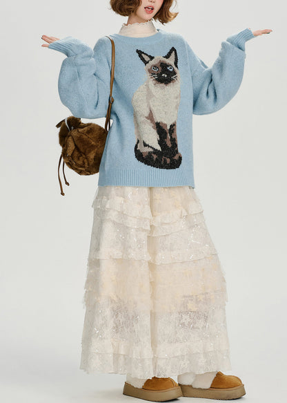 Suéter de punto jacquard para perro de gran tamaño azul bohemio para invierno