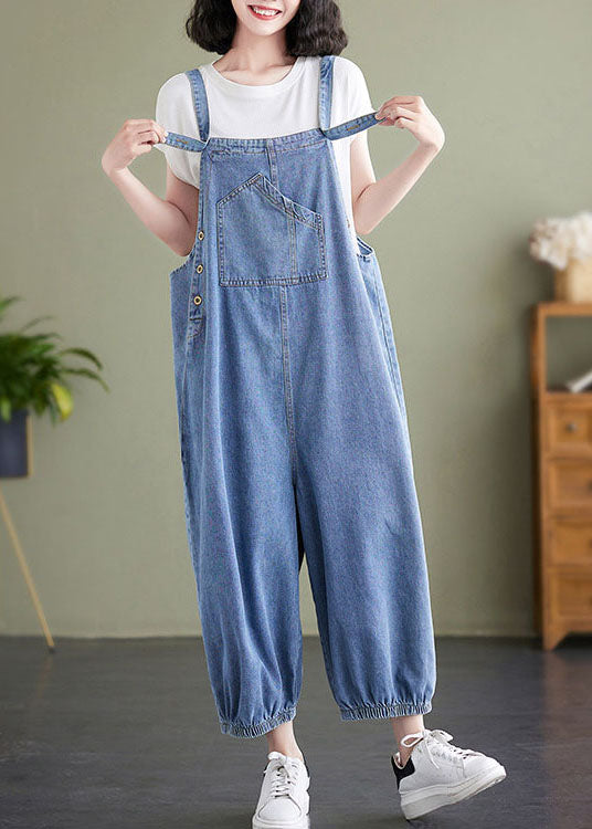 Boho Blue Patchwork Denim Overalls Jumpsuit Summer