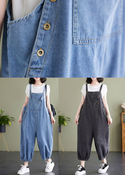 Boho Blue Patchwork Denim Overalls Jumpsuit Summer