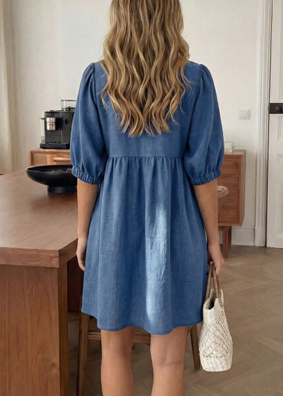 Boho Blue Patchwork Solid Mid Dresses Summer