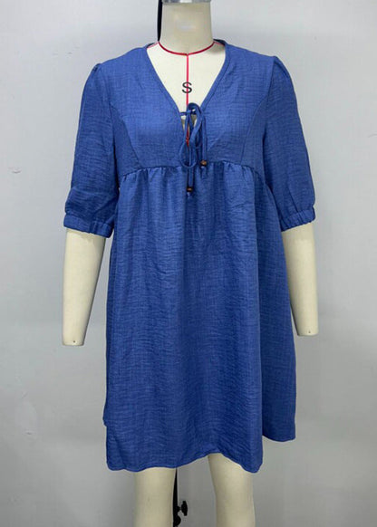 Boho Blue Patchwork Solid Mid Dresses Summer
