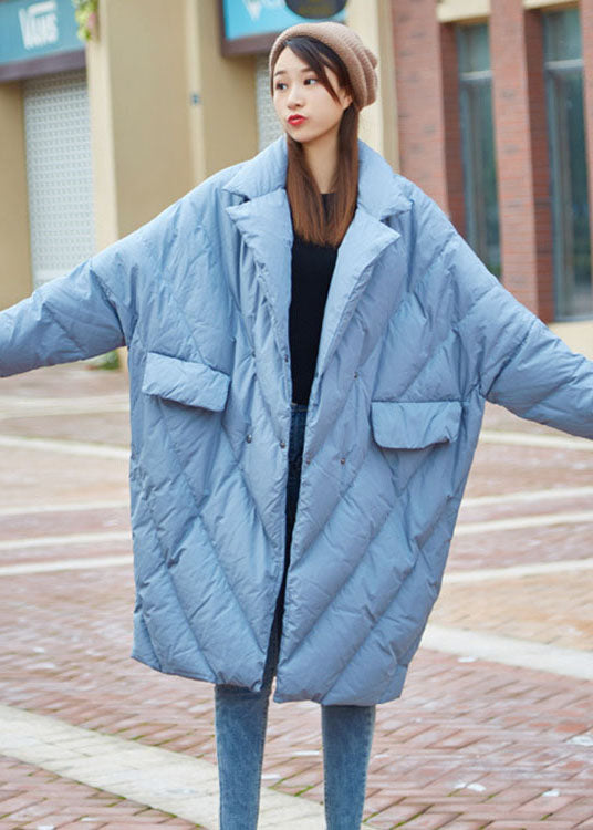 Boho Blau Peter Pan Kragen Knopf Lässige Winter Entendaunenmäntel