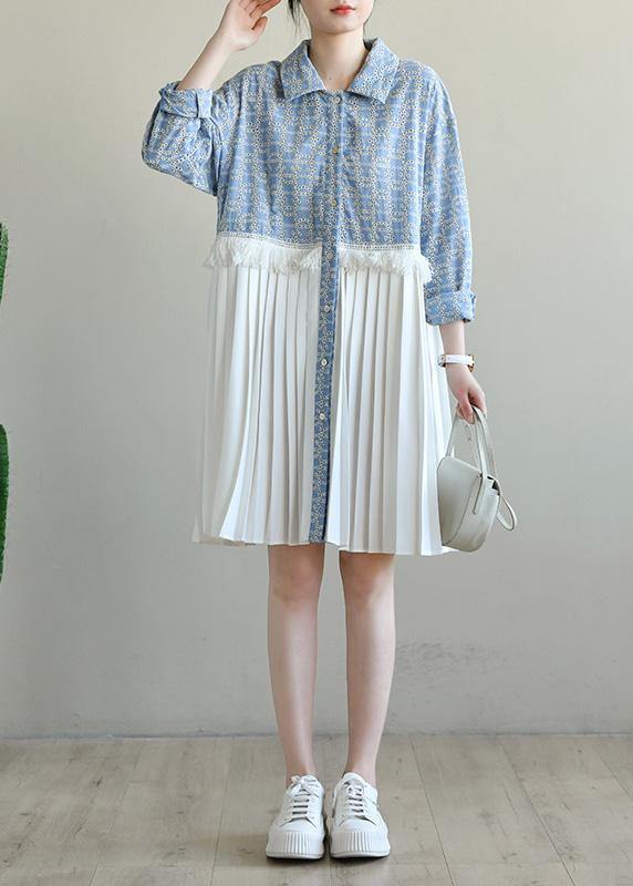 Boho Blue Print Patchwork Spring Vacation Dress - SooLinen