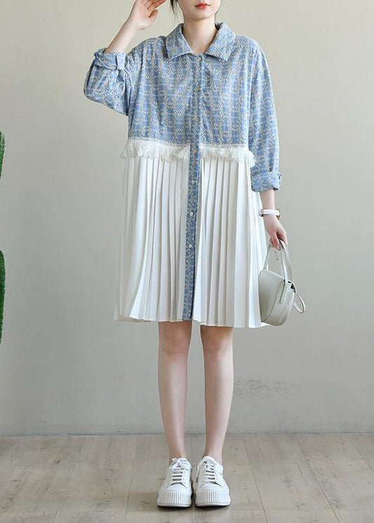 Boho Blue Print Patchwork Spring Vacation Dress - SooLinen