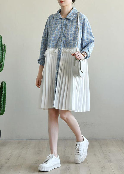 Boho Blue Print Patchwork Spring Vacation Dress - SooLinen