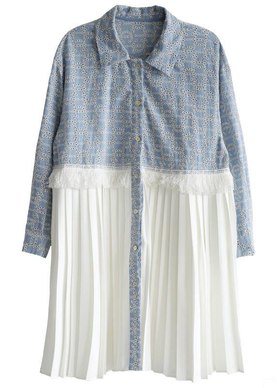 Boho Blue Print Patchwork Spring Vacation Dress - SooLinen