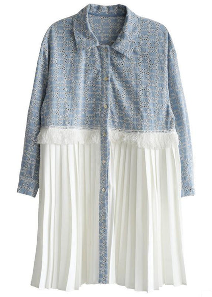 Boho Blue Print Patchwork Spring Vacation Dress - SooLinen