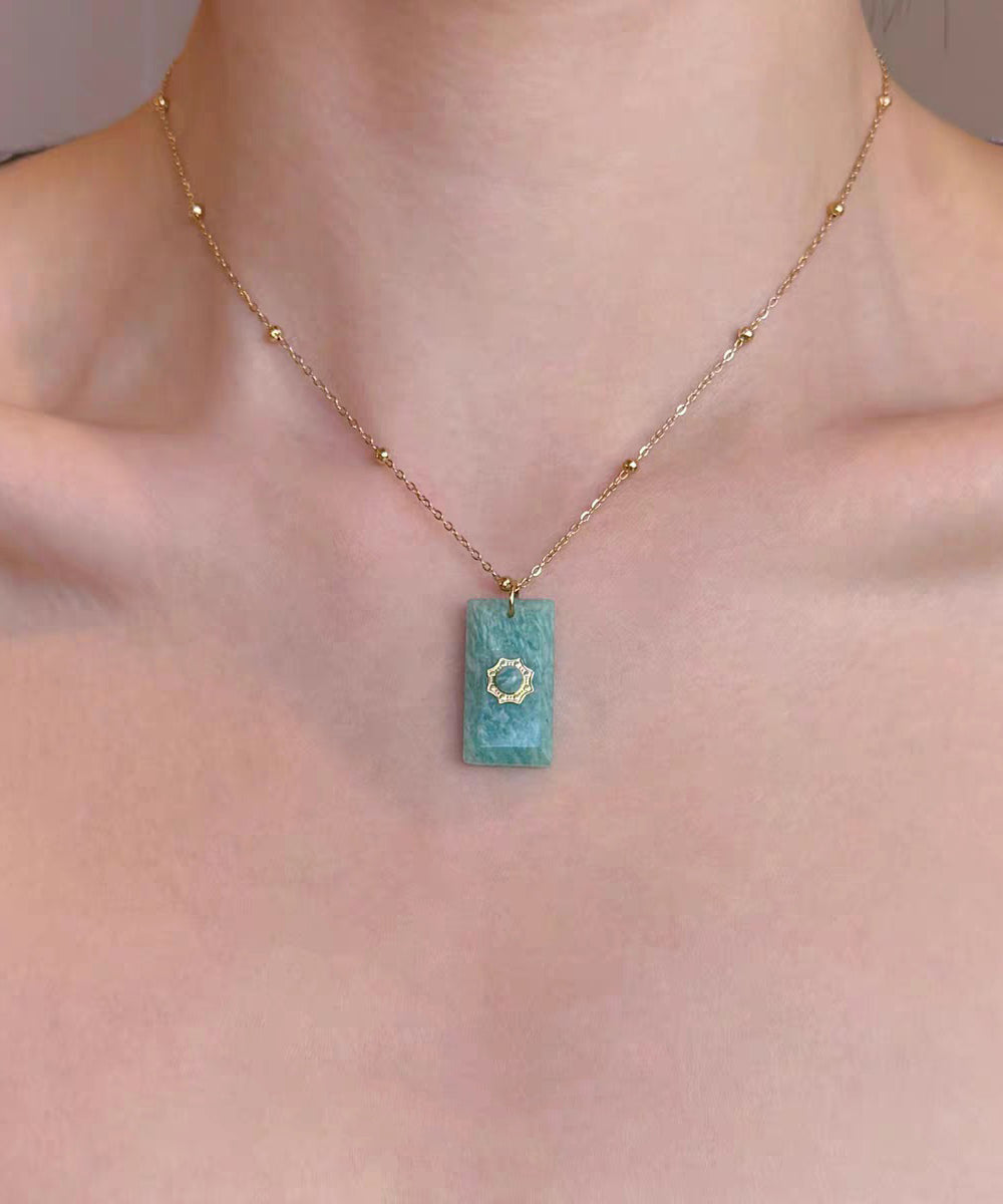 Boho Blue Sterling Silver Overgild Beading Amazonite Pendant Necklace Three-Piece Set