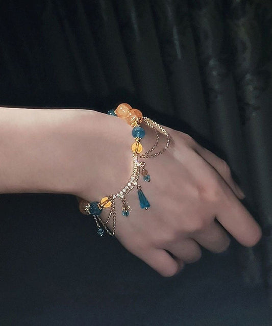 Boho Blau Sterling Silber Perlen Quaste Charm Armband