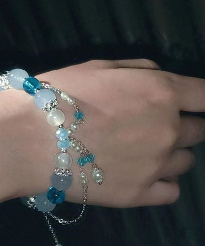 Boho Blau Sterling Silber Perlen Quaste Charm Armband