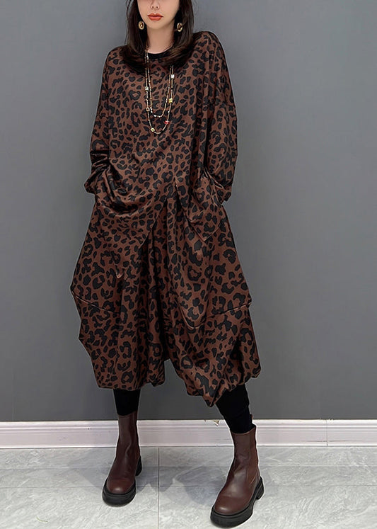 Boho Braun O-Ausschnitt Asymmetrisches Print Top Und Haremshose Zweiteiliges Set Herbst