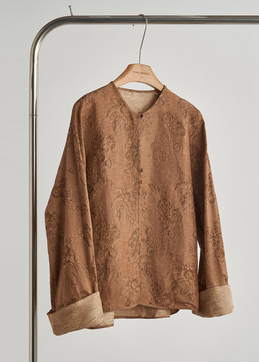 Boho Brown Oversized Jacquard Silk Coat Outwear Fall
