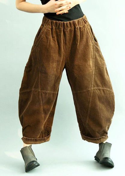 Boho Brown Pockets Patchwork lantern Fall Pants Trousers - SooLinen