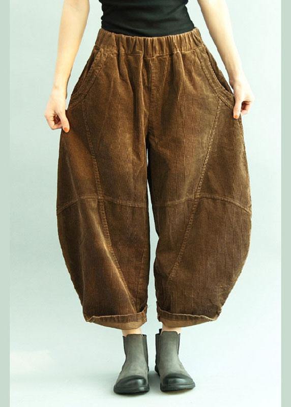 Boho Brown Pockets Patchwork lantern Fall Pants Trousers - SooLinen