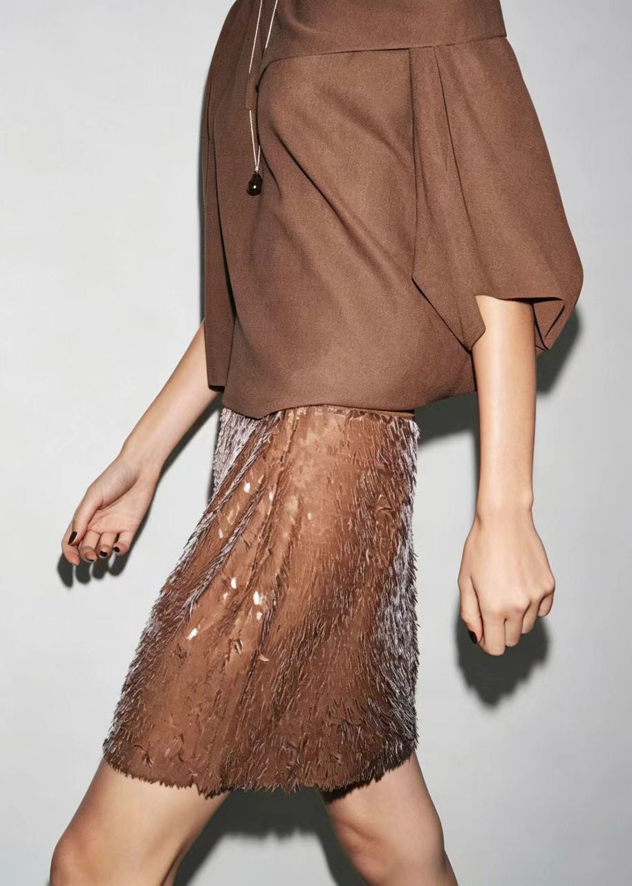 Boho Brown Sequins Slim Fit Mini Skirt Summer