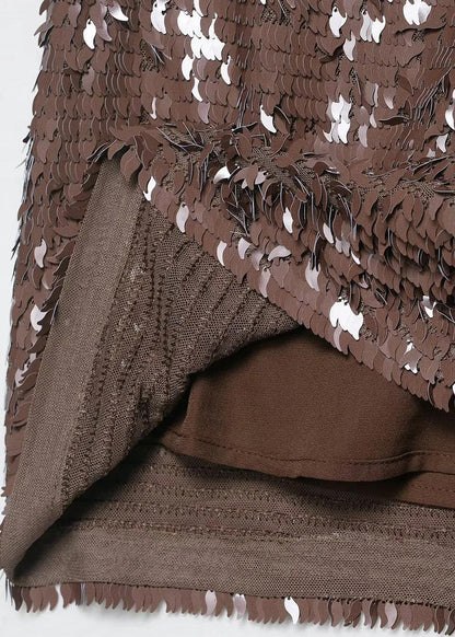 Boho Brown Sequins Slim Fit Mini Skirt Summer