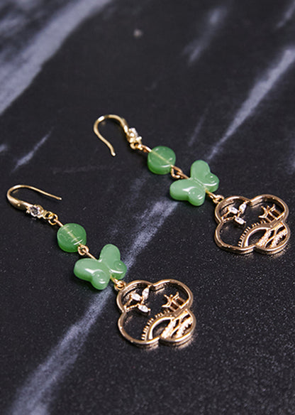 Pendientes colgantes de oro de 14 quilates con diseño de mariposa de jade bohemio