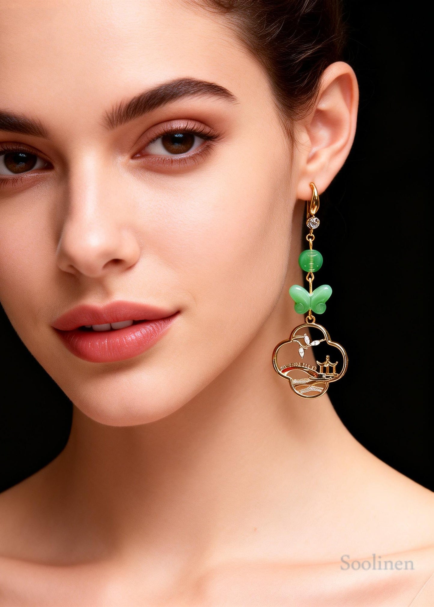 Boho Butterfly Jade Hollow Out Long Drop Earrings