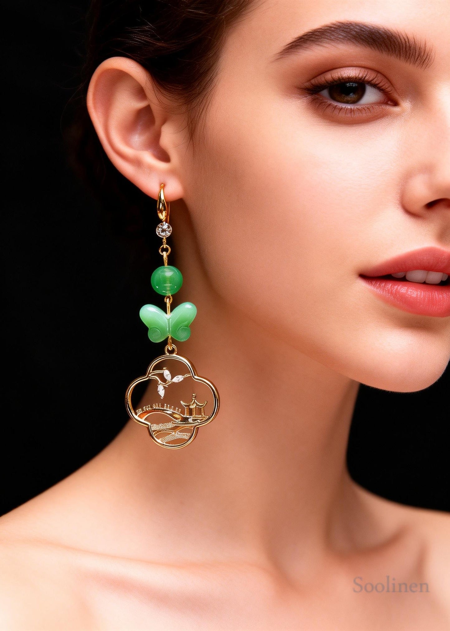 Boho Butterfly Jade Hollow Out Long Drop Earrings