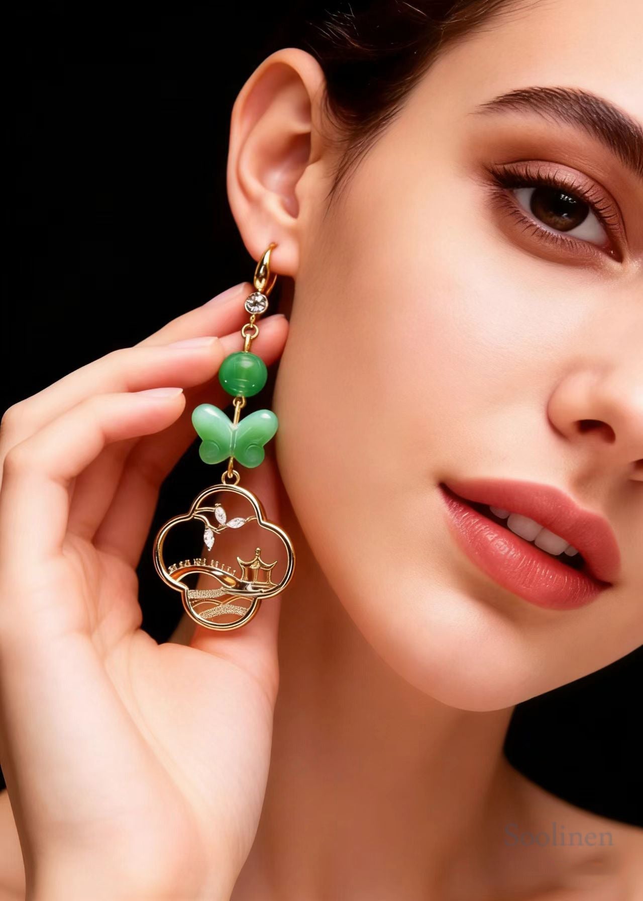 Boho Butterfly Jade Hollow Out Long Drop Earrings