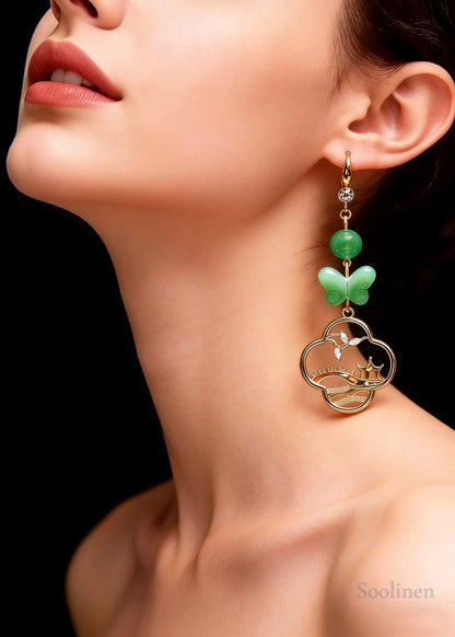 Boho Butterfly Jade Hollow Out Long Drop Earrings